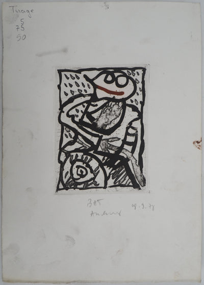 Pierre ALECHINSKY : L'homme au sourire rouge, Gravure originale (photo de détail 2) - Crédit photo : Galerie Art.Paris