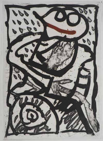 Pierre ALECHINSKY : L'homme au sourire rouge, Gravure originale (vue générale) - Crédit photo : Galerie Art.Paris