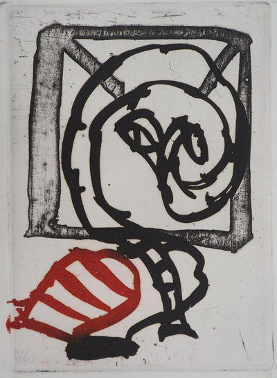 Pierre ALECHINSKY : L'oiseau en cage, Gravure originale (vue générale) - Crédit photo : Galerie Art.Paris