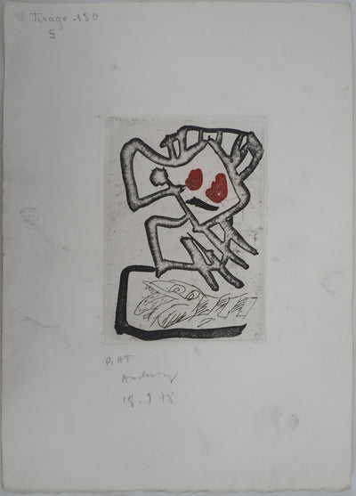 Pierre ALECHINSKY : Perché sur le serpent, Gravure originale (photo de détail 2) - Crédit photo : Galerie Art.Paris
