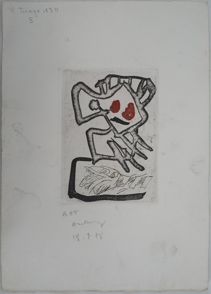Pierre ALECHINSKY : Perché sur le serpent, Gravure originale (photo de détail 2) - Crédit photo : Galerie Art.Paris