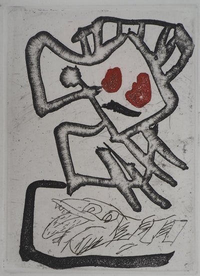Pierre ALECHINSKY : Perché sur le serpent, Gravure originale (vue générale) - Crédit photo : Galerie Art.Paris