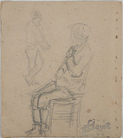 Louis HAYET : Homme pensif, Dessin original (photo de détail 3) - Crédit photo : Galerie Art.Paris