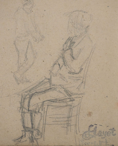 Louis HAYET : Homme pensif, Dessin original (vue générale) - Crédit photo : Galerie Art.Paris