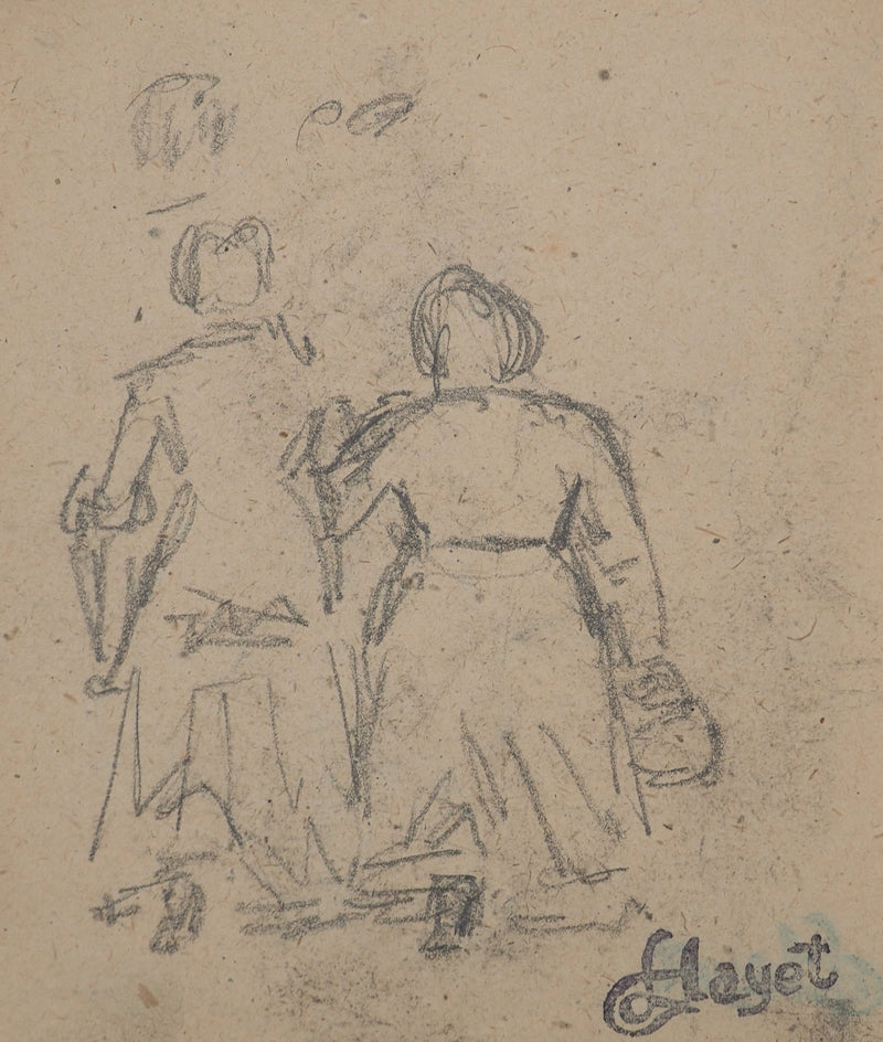 Louis HAYET : Bras dessus bras dessous, Dessin original (photo de détail 3) - Crédit photo : Galerie Art.Paris