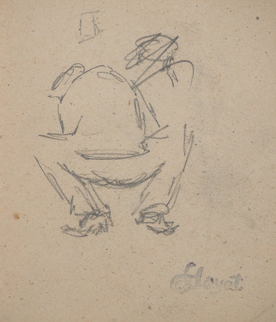 Louis HAYET : Homme accroupi, Dessin original (photo de détail 3) - Crédit photo : Galerie Art.Paris