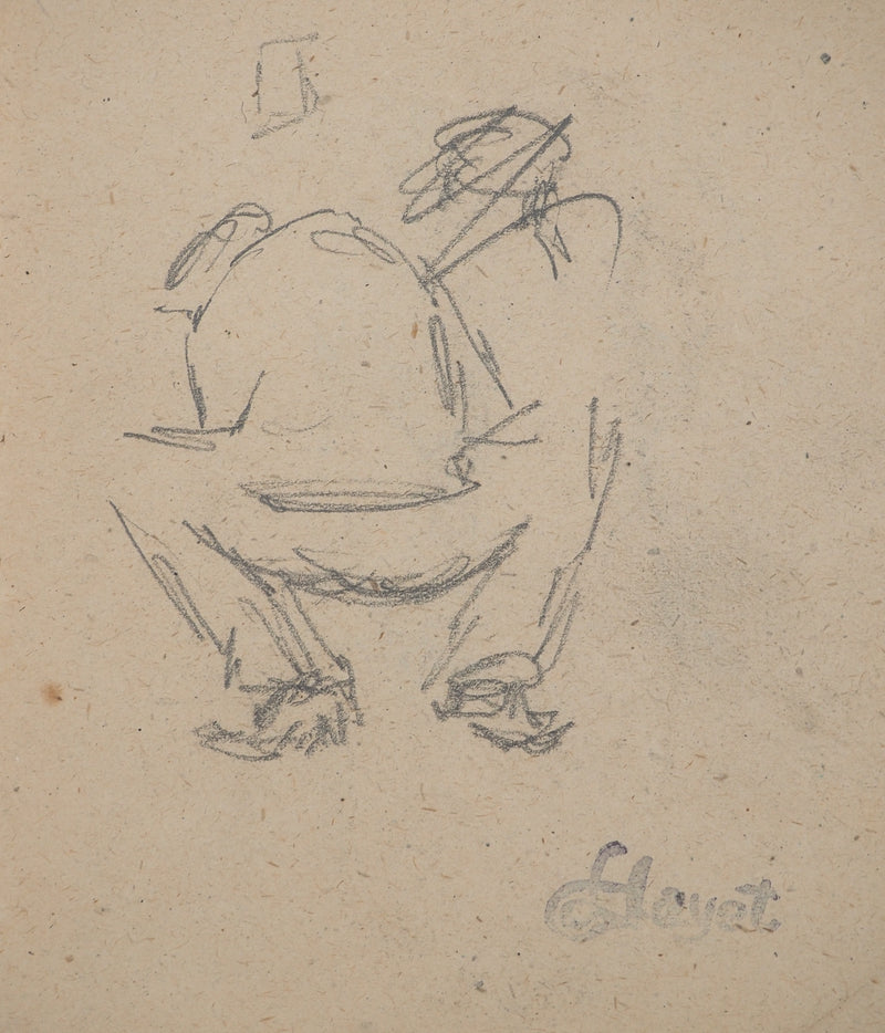 Louis HAYET : Homme accroupi, Dessin original (photo de détail 3) - Crédit photo : Galerie Art.Paris