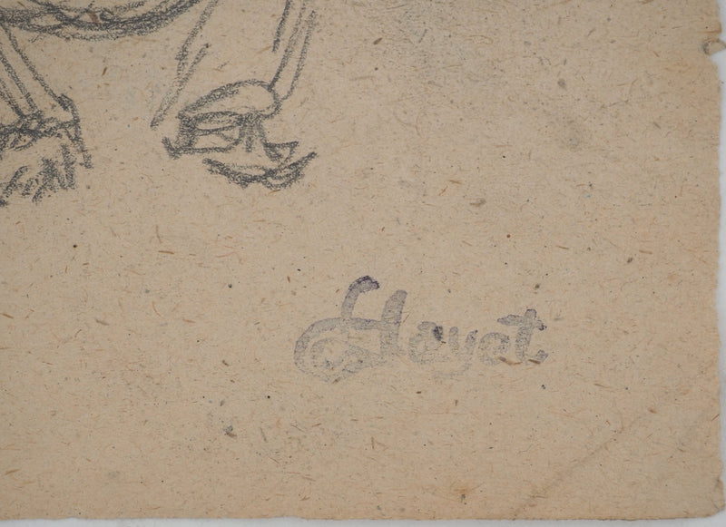 Louis HAYET : Homme accroupi, Dessin original (photo de détail 2) - Crédit photo : Galerie Art.Paris
