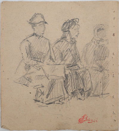Louis HAYET : Les blanchisseuses, Dessin original (vue générale) - Crédit photo : Galerie Art.Paris
