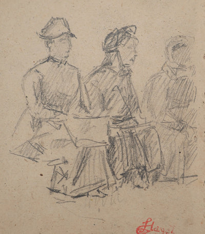 Louis HAYET : Les blanchisseuses, Dessin original (photo de détail 3) - Crédit photo : Galerie Art.Paris