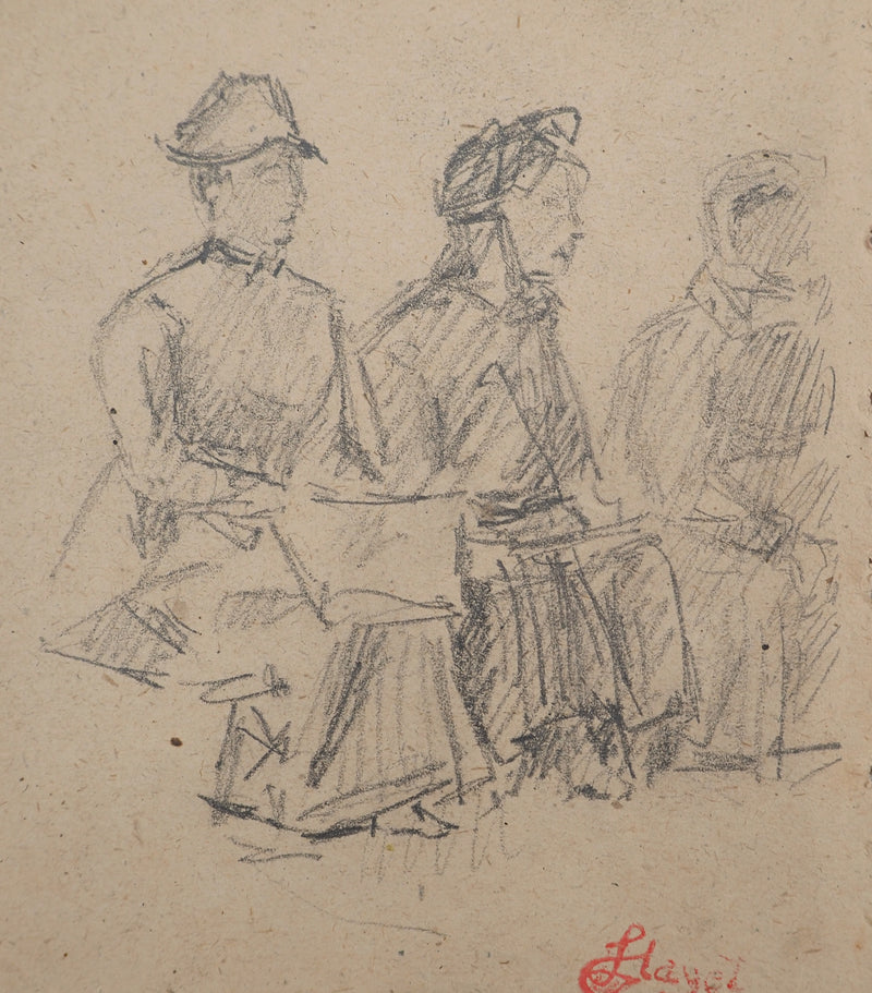 Louis HAYET : Les blanchisseuses, Dessin original (photo de détail 3) - Crédit photo : Galerie Art.Paris