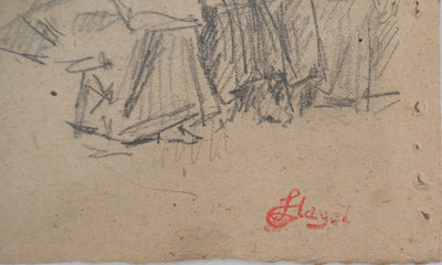 Louis HAYET : Les blanchisseuses, Dessin original (photo de détail 2) - Crédit photo : Galerie Art.Paris