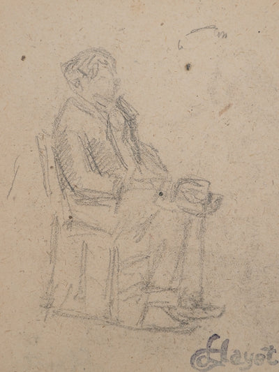 Louis HAYET : Figure assise, Dessin original (photo de détail 3) - Crédit photo : Galerie Art.Paris