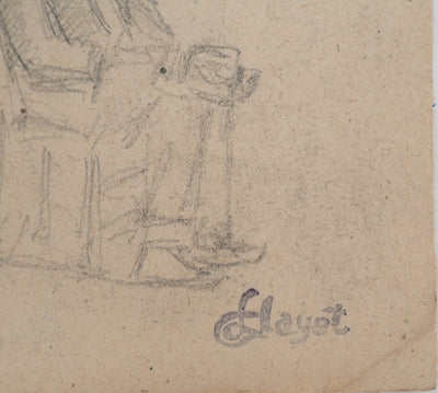 Louis HAYET : Figure assise, Dessin original (photo de détail 2) - Crédit photo : Galerie Art.Paris