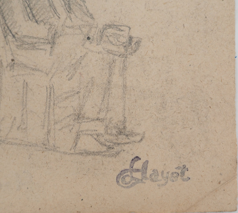 Louis HAYET : Figure assise, Dessin original (photo de détail 2) - Crédit photo : Galerie Art.Paris