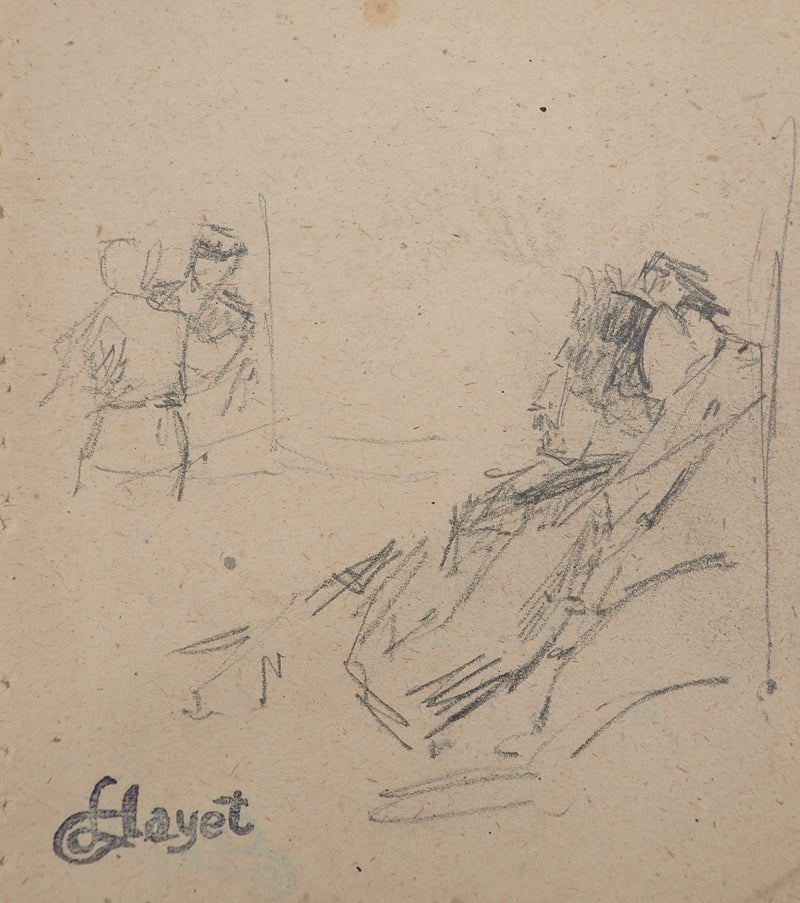 Louis HAYET : Le repos, Dessin original (photo de détail 3) - Crédit photo : Galerie Art.Paris