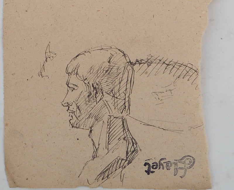 Louis HAYET : Homme de profil, Dessin original (vue générale) - Crédit photo : Galerie Art.Paris