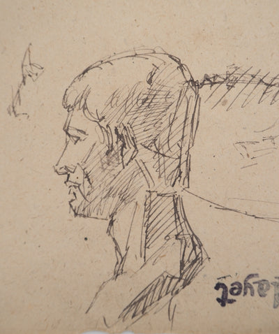 Louis HAYET : Homme de profil, Dessin original (photo de détail 4) - Crédit photo : Galerie Art.Paris