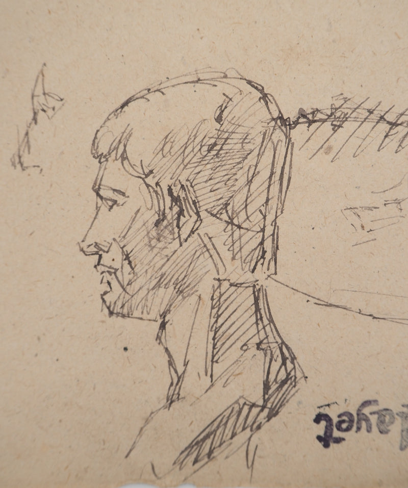 Louis HAYET : Homme de profil, Dessin original (photo de détail 4) - Crédit photo : Galerie Art.Paris