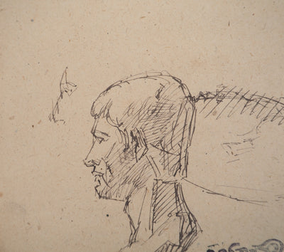 Louis HAYET : Homme de profil, Dessin original (photo de détail 5) - Crédit photo : Galerie Art.Paris