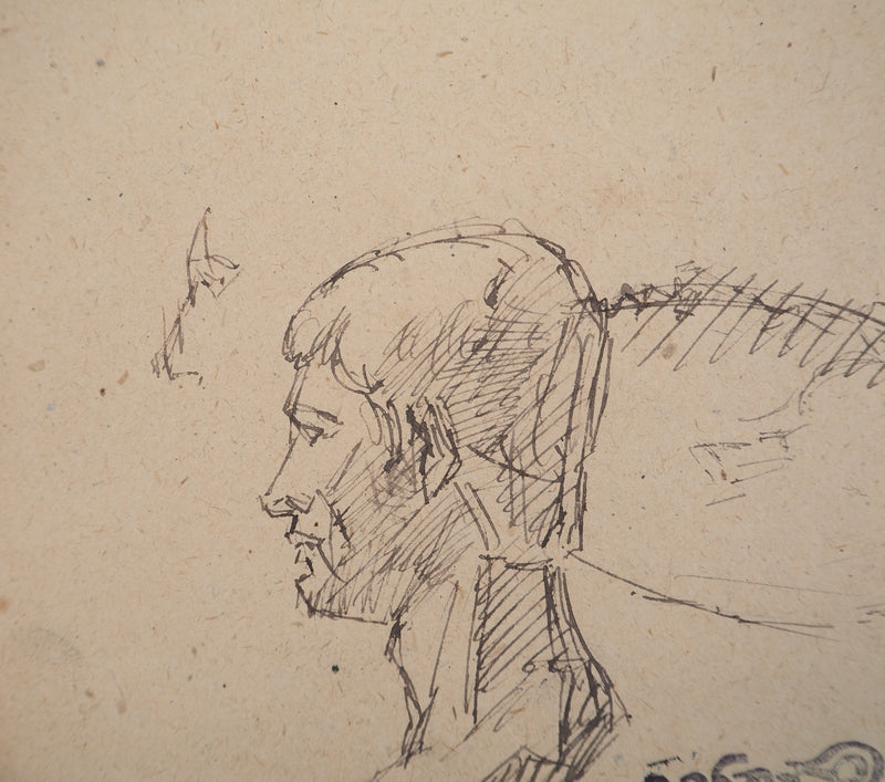 Louis HAYET : Homme de profil, Dessin original (photo de détail 5) - Crédit photo : Galerie Art.Paris