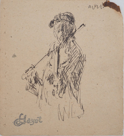 Louis HAYET : Le violoniste, Dessin original (photo de détail 3) - Crédit photo : Galerie Art.Paris