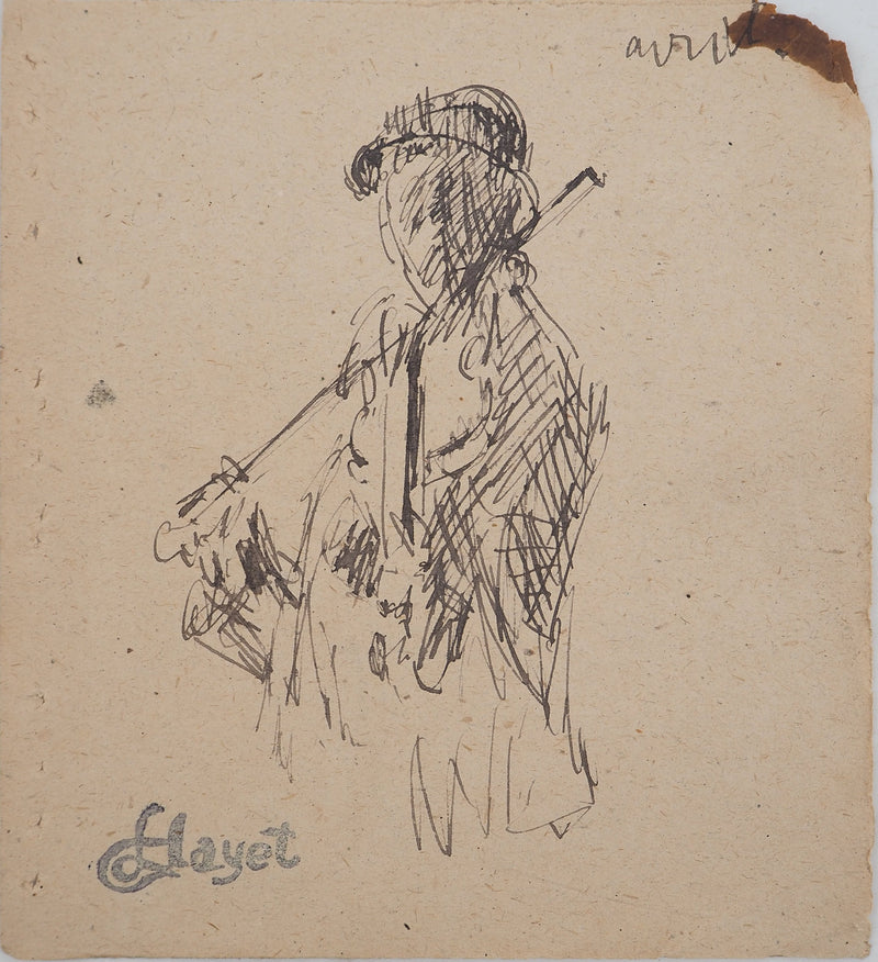 Louis HAYET : Le violoniste, Dessin original (photo de détail 3) - Crédit photo : Galerie Art.Paris