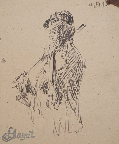 Louis HAYET : Le violoniste, Dessin original (vue générale) - Crédit photo : Galerie Art.Paris