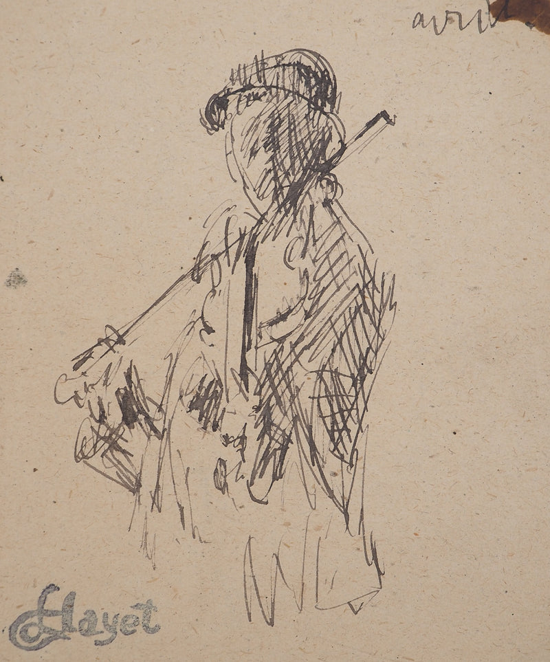 Louis HAYET : Le violoniste, Dessin original (vue générale) - Crédit photo : Galerie Art.Paris