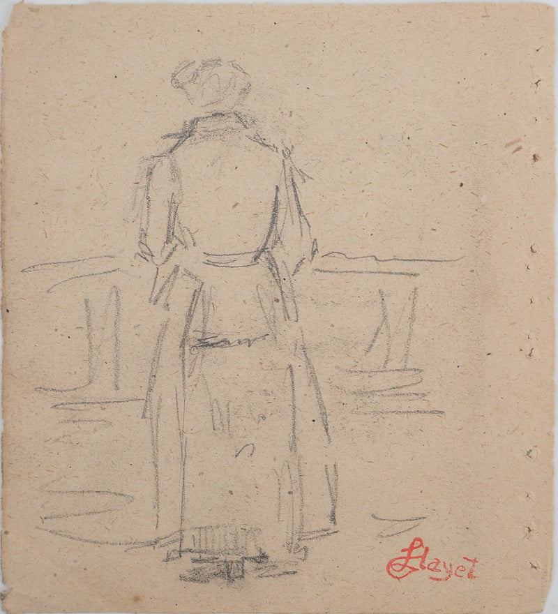 Louis HAYET : Femme vue de dos, Dessin original (vue générale) - Crédit photo : Galerie Art.Paris
