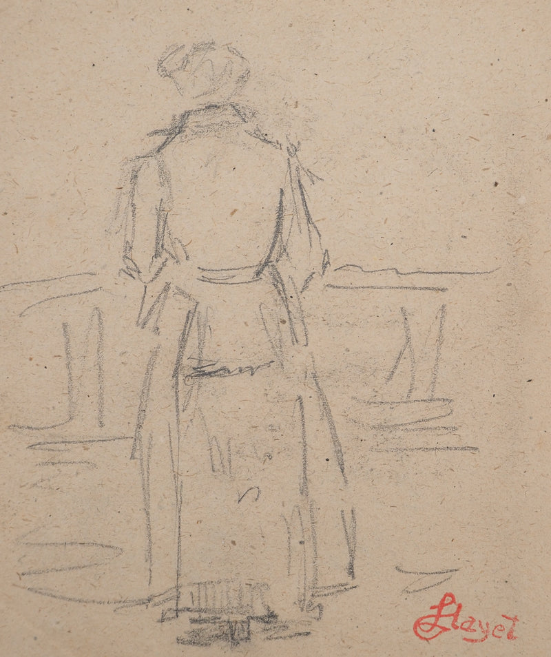 Louis HAYET : Femme vue de dos, Dessin original (photo de détail 3) - Crédit photo : Galerie Art.Paris