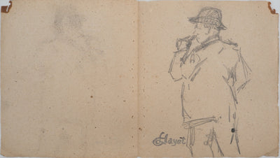 Louis HAYET : Homme fumant la pipe, Dessin original (photo de détail 8) - Crédit photo : Galerie Art.Paris
