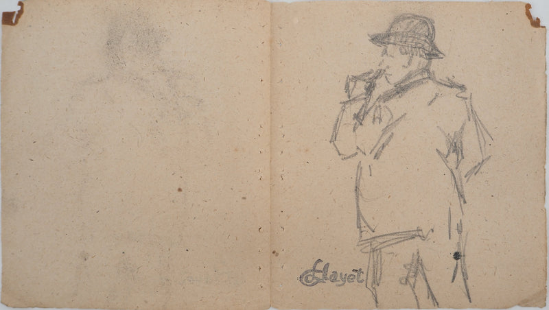 Louis HAYET : Homme fumant la pipe, Dessin original (photo de détail 8) - Crédit photo : Galerie Art.Paris