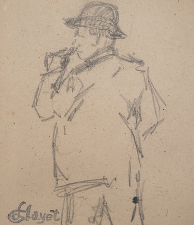 Louis HAYET : Homme fumant la pipe, Dessin original (photo de détail 3) - Crédit photo : Galerie Art.Paris