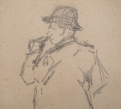 Louis HAYET : Homme fumant la pipe, Dessin original (photo de détail 4) - Crédit photo : Galerie Art.Paris