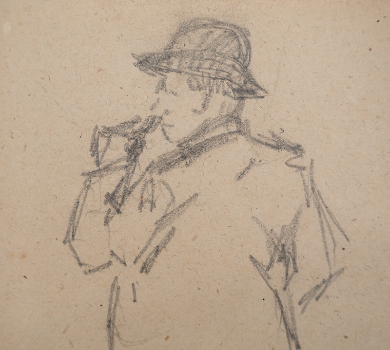 Louis HAYET : Homme fumant la pipe, Dessin original (photo de détail 4) - Crédit photo : Galerie Art.Paris
