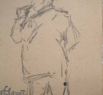 Louis HAYET : Homme fumant la pipe, Dessin original (photo de détail 5) - Crédit photo : Galerie Art.Paris