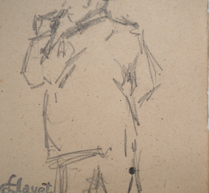 Louis HAYET : Homme fumant la pipe, Dessin original (photo de détail 5) - Crédit photo : Galerie Art.Paris