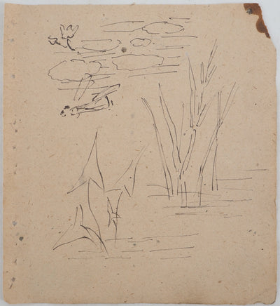 Louis HAYET : Paysage à l'oiseau, Dessin original (photo de détail 5) - Crédit photo : Galerie Art.Paris