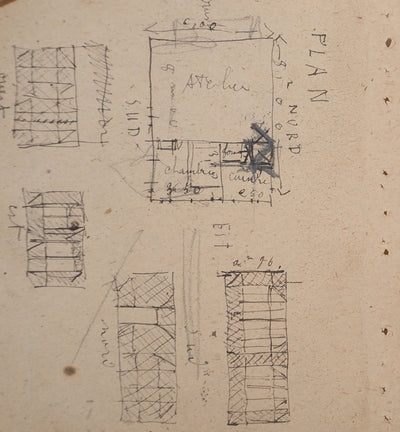 Louis HAYET : Plan d'intérieur, Dessin original (photo de détail 9) - Crédit photo : Galerie Art.Paris