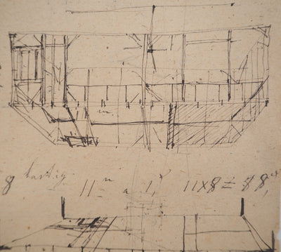 Louis HAYET : Plan d'intérieur, Dessin original (photo de détail 3) - Crédit photo : Galerie Art.Paris