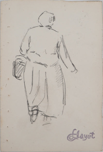 Louis HAYET : Sortie au marché, Dessin original (vue générale) - Crédit photo : Galerie Art.Paris
