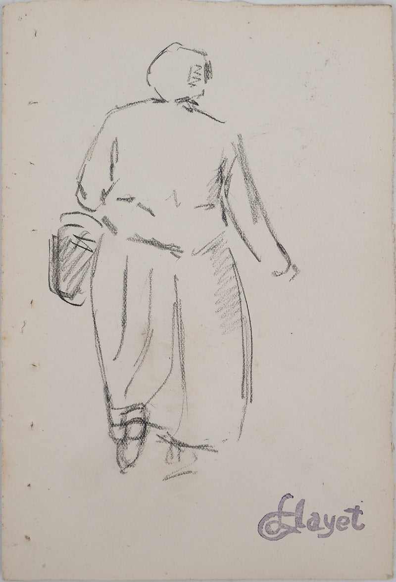 Louis HAYET : Sortie au marché, Dessin original (vue générale) - Crédit photo : Galerie Art.Paris