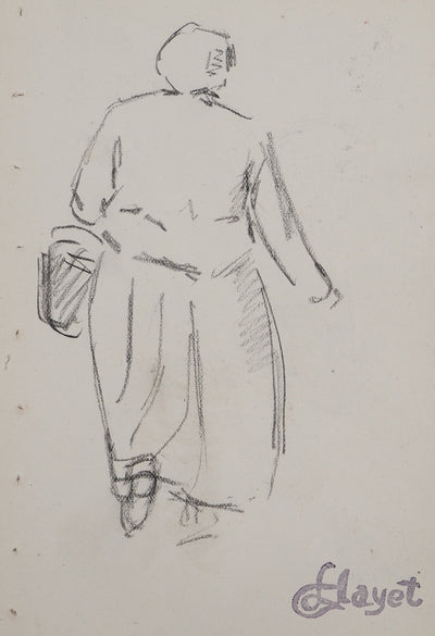 Louis HAYET : Sortie au marché, Dessin original (photo de détail 3) - Crédit photo : Galerie Art.Paris