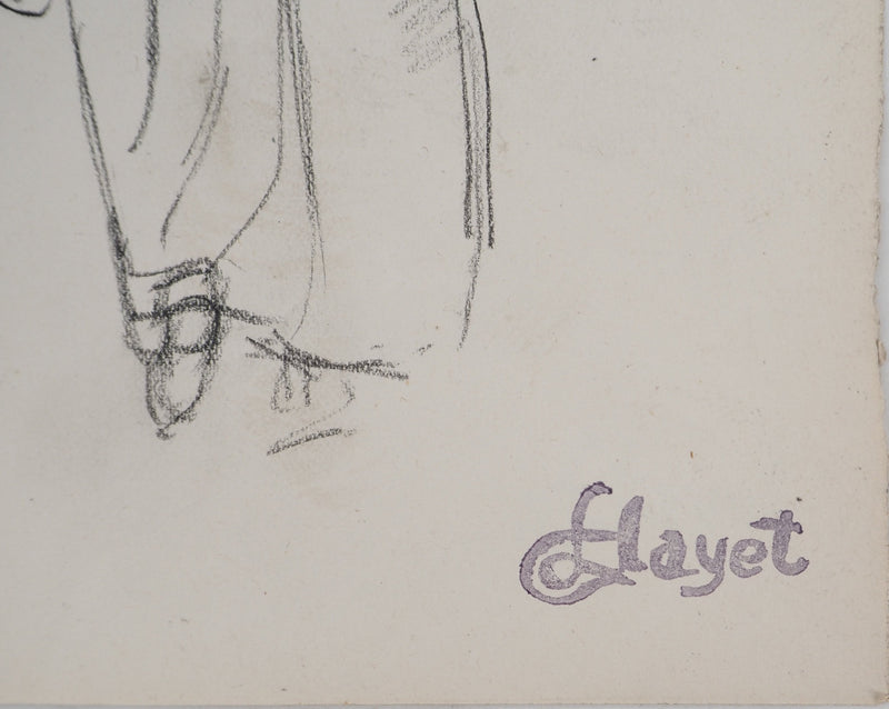 Louis HAYET : Sortie au marché, Dessin original (photo de détail 2) - Crédit photo : Galerie Art.Paris