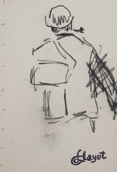 Louis HAYET : L'ouvrier, Dessin original (photo de détail 3) - Crédit photo : Galerie Art.Paris