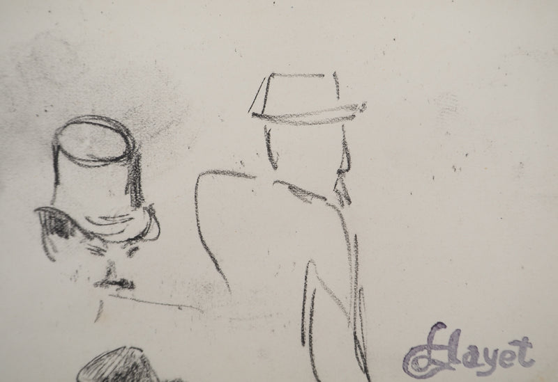 Louis HAYET : Hommes élégants, Dessin original (photo de détail 5) - Crédit photo : Galerie Art.Paris