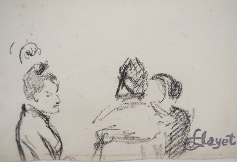 Louis HAYET : Réunion secrète, Dessin original (photo de détail 3) - Crédit photo : Galerie Art.Paris
