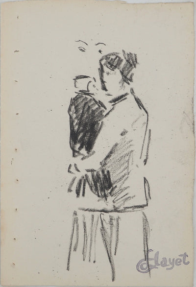 Louis HAYET : Femme et enfant, Dessin original (vue générale) - Crédit photo : Galerie Art.Paris
