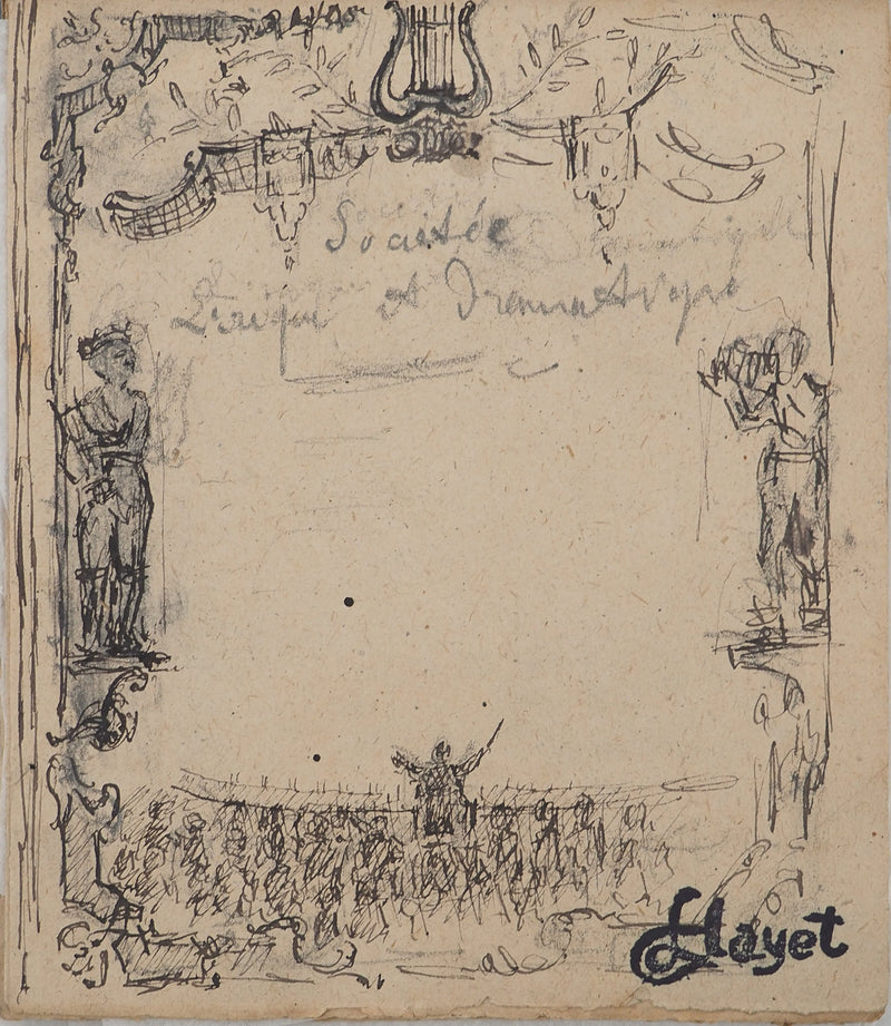 Louis HAYET : Théâtre Grec Antique, Dessin original (vue générale) - Crédit photo : Galerie Art.Paris